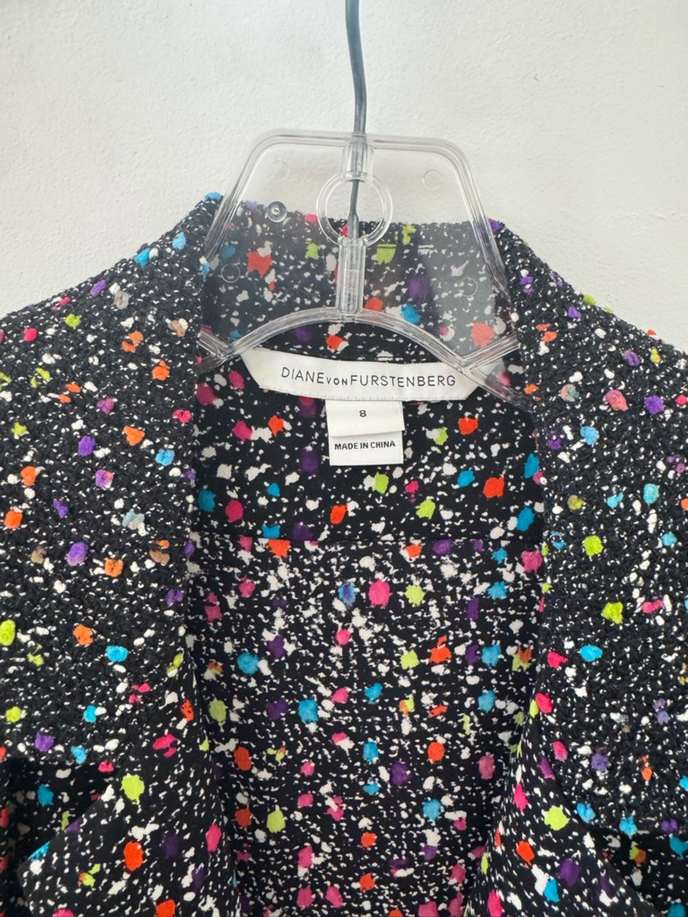 Diane Von Furstenberg Catherine Black Silk Dress with Multicolor Speckle Print - Picture 6 of 13